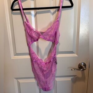 Victoria Secret Elegant Lace Cutout Teddy in Pink